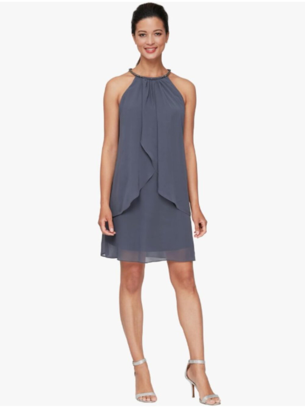 S.L. Fashions Women's Short Beaded Halter Neck Cocktail Gown Dress